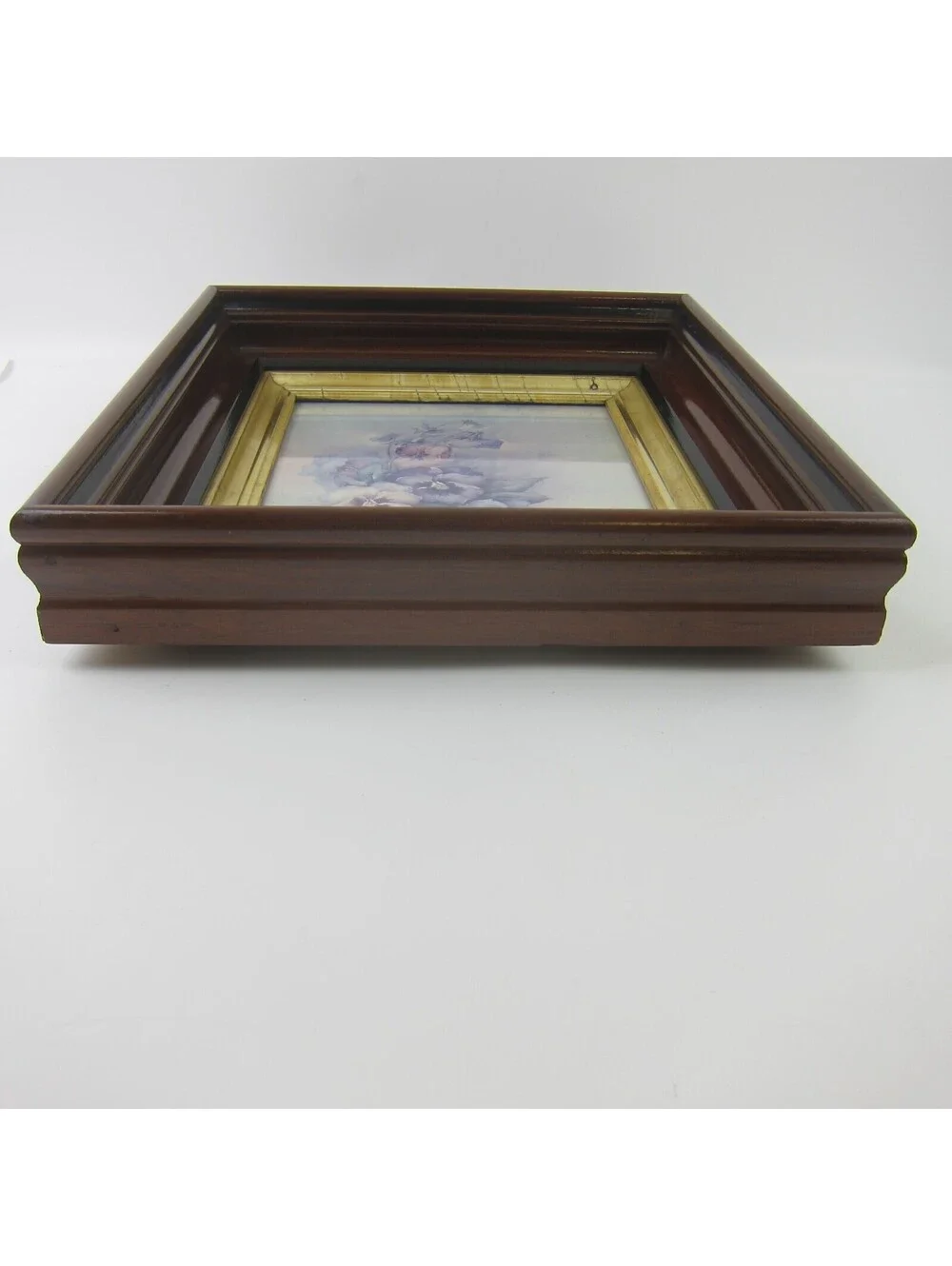 Antique Victorian Deep Picture Frame Wood Gold Gilt Sonie Ames Flower Print